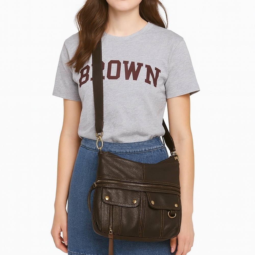 Fossil Brown Pebbled Leather Lena Convertible Crossbody Bag